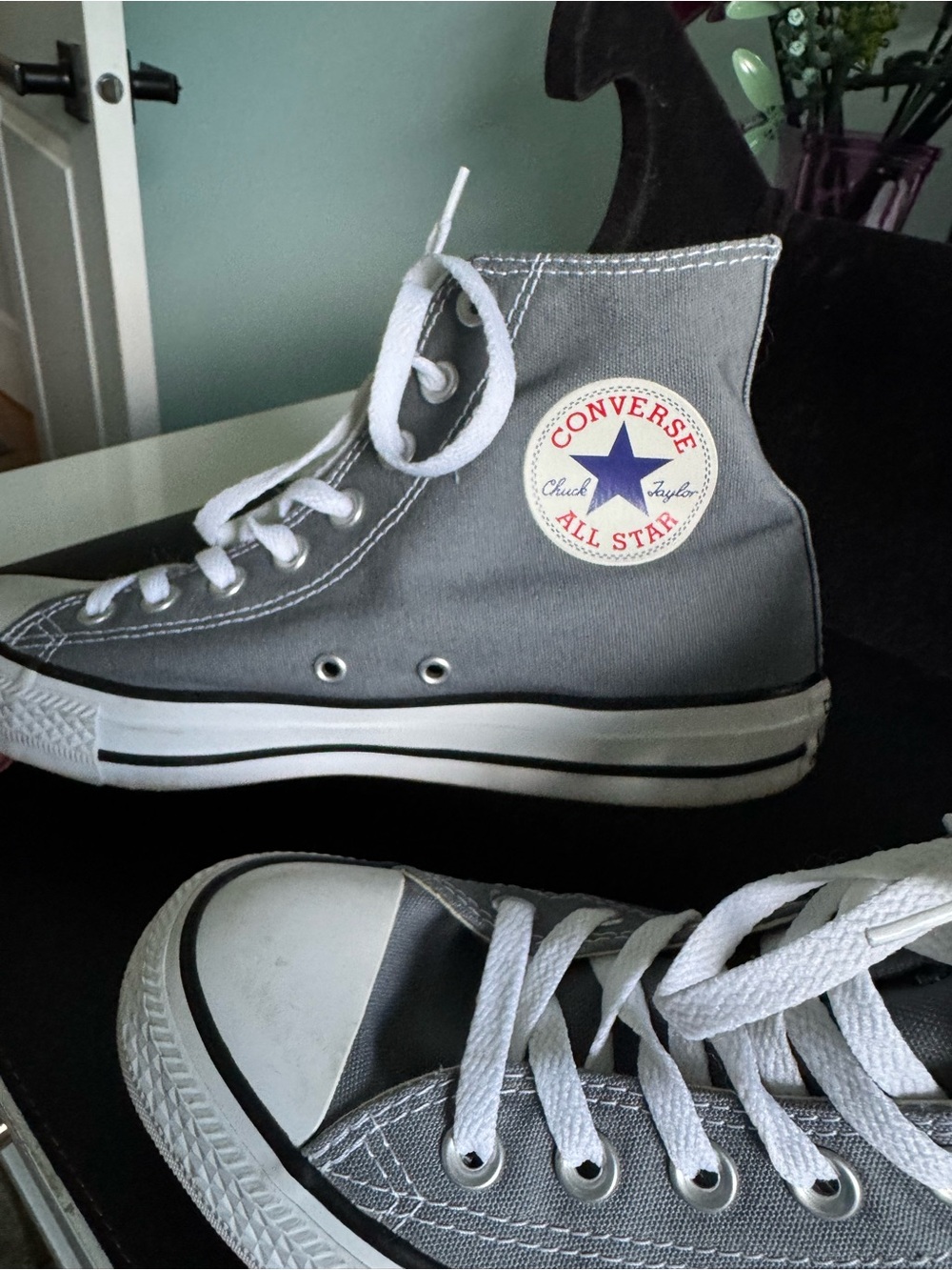 Converse High Top Sneakers - Gray and White - Picture 2 of 6